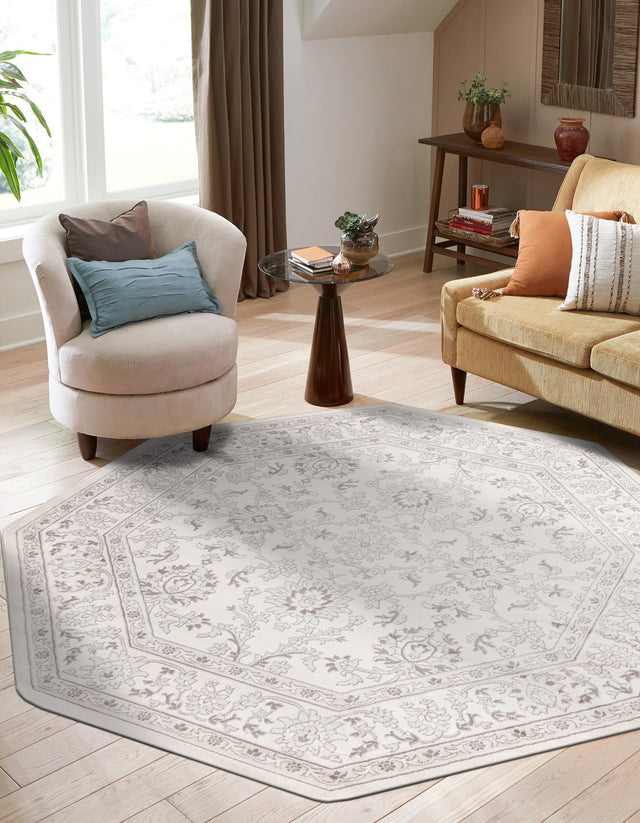 Ivory 5' 3 x 5' 3 Charlotte Octagon Area Rug 100% Polypropylene With Jute Backing Traditional Classical Durable Carpet for Living Dining Office Rooms for Sale at Rug Engine