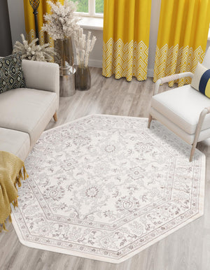 Ivory 5' 3 x 5' 3 Charlotte Octagon Area Rug 100% Polypropylene With Jute Backing Traditional Classical Durable Carpet for Living Dining Office Rooms for Sale at Rug Engine