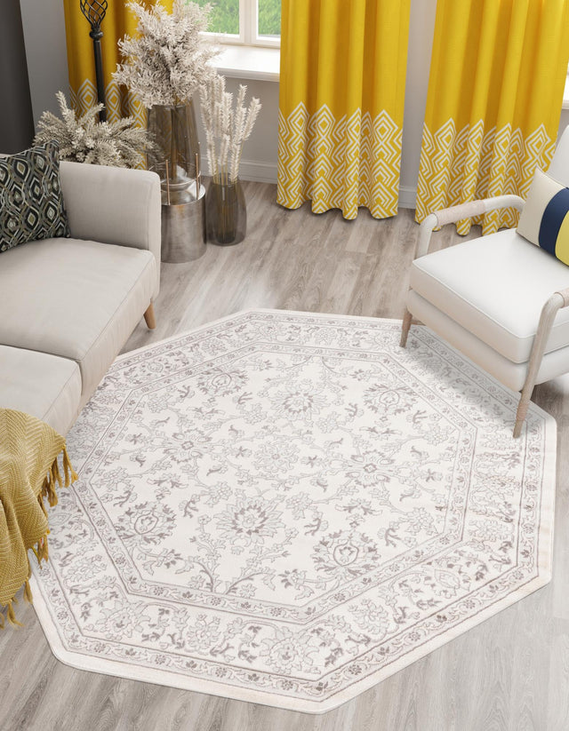 Ivory 5' 3 x 5' 3 Charlotte Octagon Area Rug 100% Polypropylene With Jute Backing Traditional Classical Durable Carpet for Living Dining Office Rooms for Sale at Rug Engine