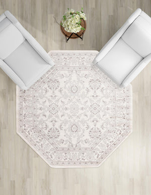 Ivory 5' 3 x 5' 3 Charlotte Octagon Area Rug 100% Polypropylene With Jute Backing Traditional Classical Durable Carpet for Living Dining Office Rooms for Sale at Rug Engine