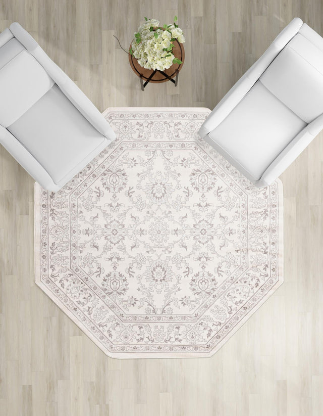 Ivory 5' 3 x 5' 3 Charlotte Octagon Area Rug 100% Polypropylene With Jute Backing Traditional Classical Durable Carpet for Living Dining Office Rooms for Sale at Rug Engine