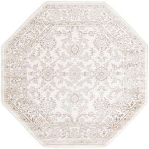 Ivory 5' 3 x 5' 3 Charlotte Octagon Area Rug 100% Polypropylene With Jute Backing Traditional Classical Durable Carpet for Living Dining Office Rooms for Sale at Rug Engine