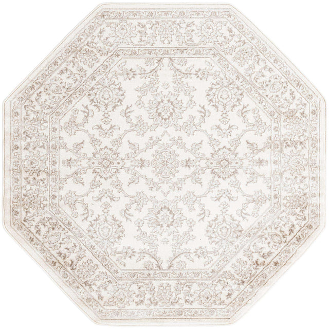 Ivory 5' 3 x 5' 3 Charlotte Octagon Area Rug 100% Polypropylene With Jute Backing Traditional Classical Durable Carpet for Living Dining Office Rooms for Sale at Rug Engine