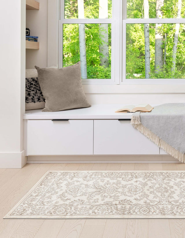 Ivory 3' 1 x 13' 1 Charlotte Runner Area Rug 100% Polypropylene With Jute Backing Traditional Classical Durable Carpet for Living Dining Office Rooms for Sale at Rug Engine