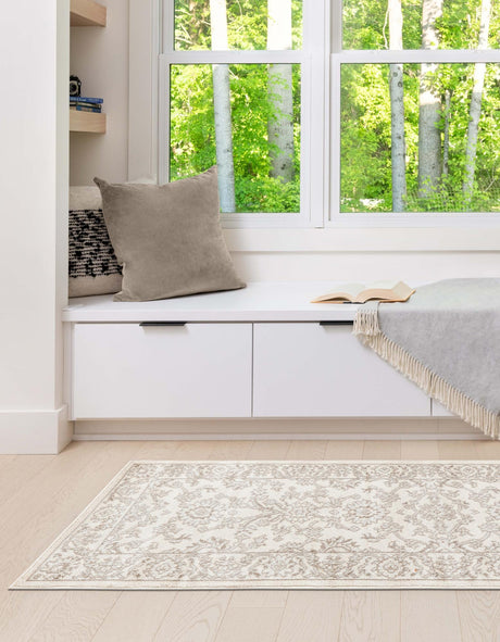 Ivory 2' x 6' 1 Charlotte Runner Area Rug 100% Polypropylene With Jute Backing Traditional Classical Durable Carpet for Living Dining Office Rooms for Sale at Rug Engine