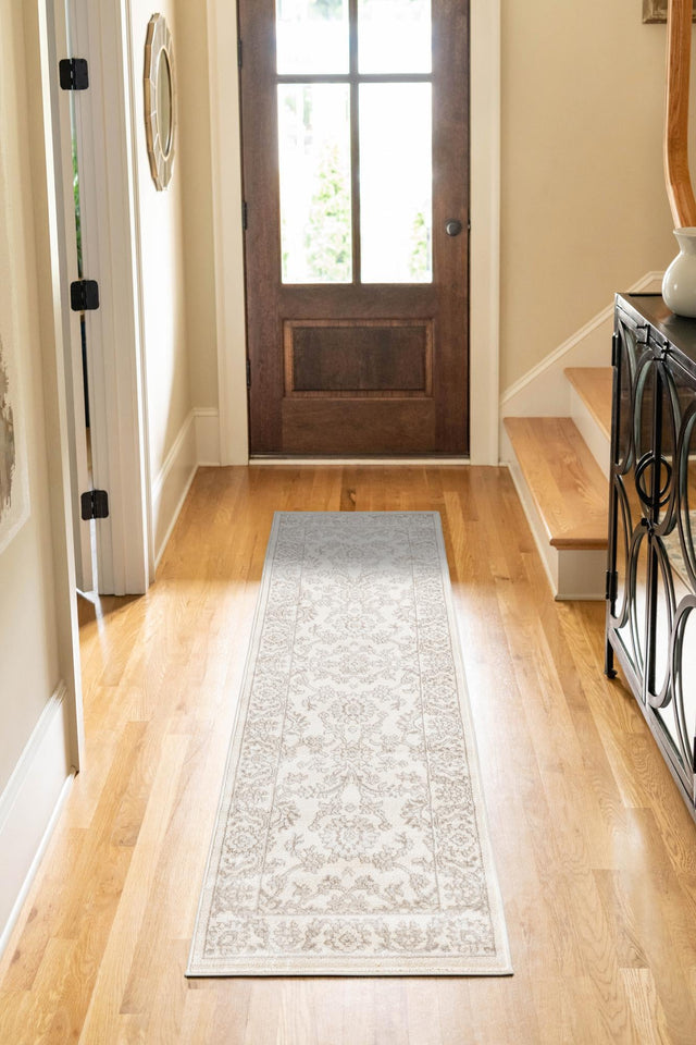 Ivory 2' x 6' 1 Charlotte Runner Area Rug 100% Polypropylene With Jute Backing Traditional Classical Durable Carpet for Living Dining Office Rooms for Sale at Rug Engine