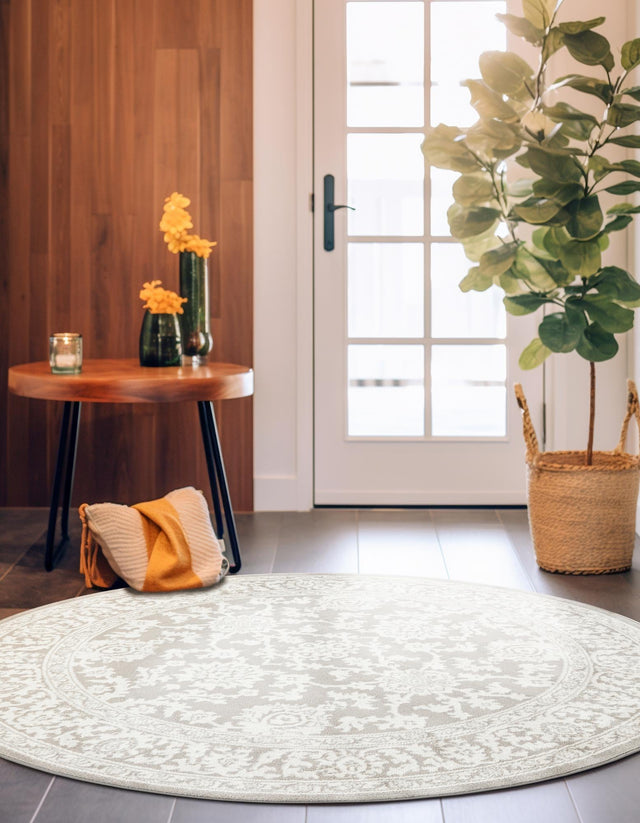 Light Gray 3' 1 x 3' 1 Charlotte Round Area Rug 100% Polypropylene With Jute Backing Traditional Classical Durable Carpet for Living Dining Office Rooms for Sale at Rug Engine