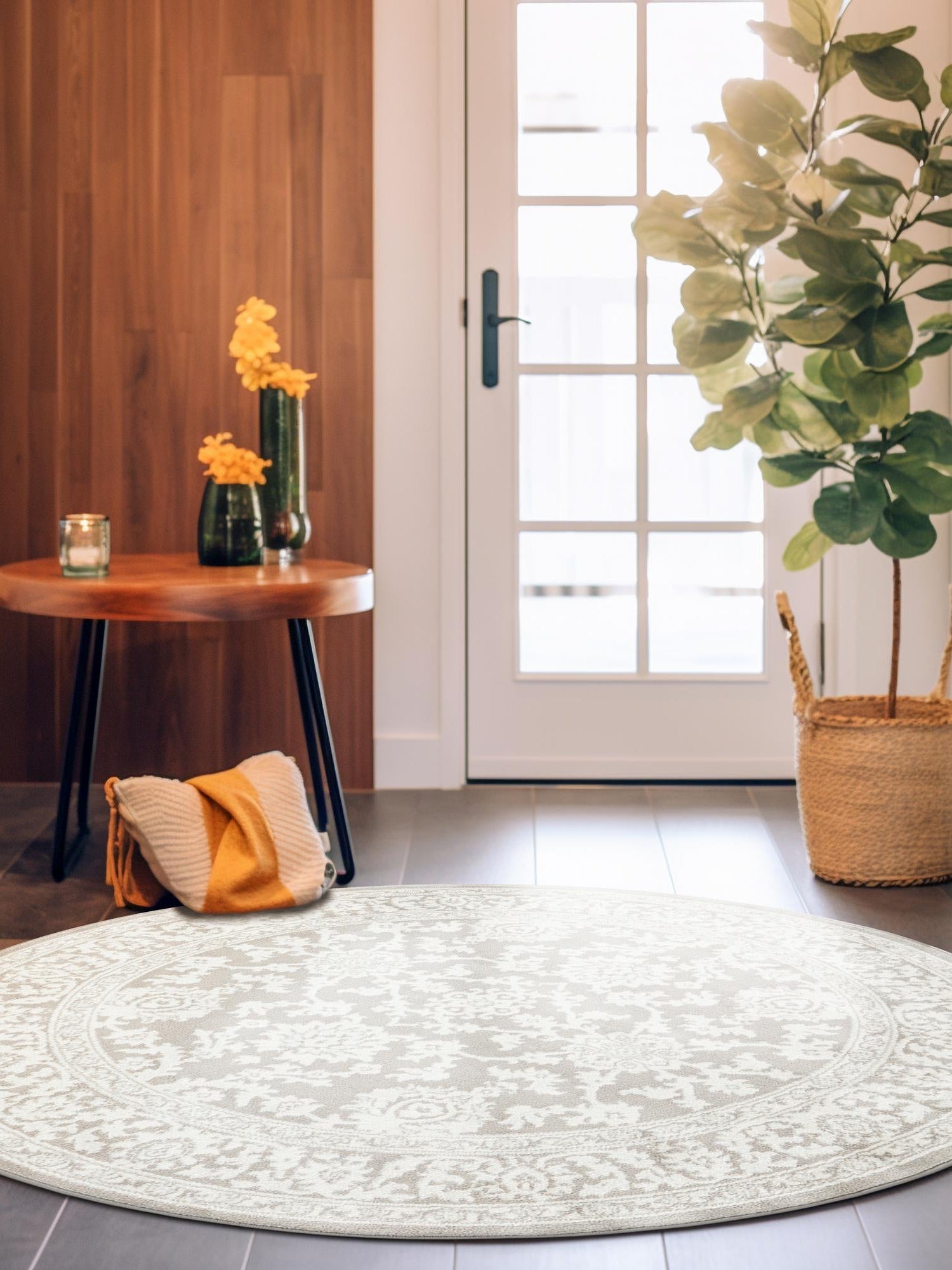 Light Gray 5' 3 x 5' 3 Charlotte Round Area Rug 100% Polypropylene With Jute Backing Traditional Classical Durable Carpet for Living Dining Office Rooms for Sale at Rug Engine