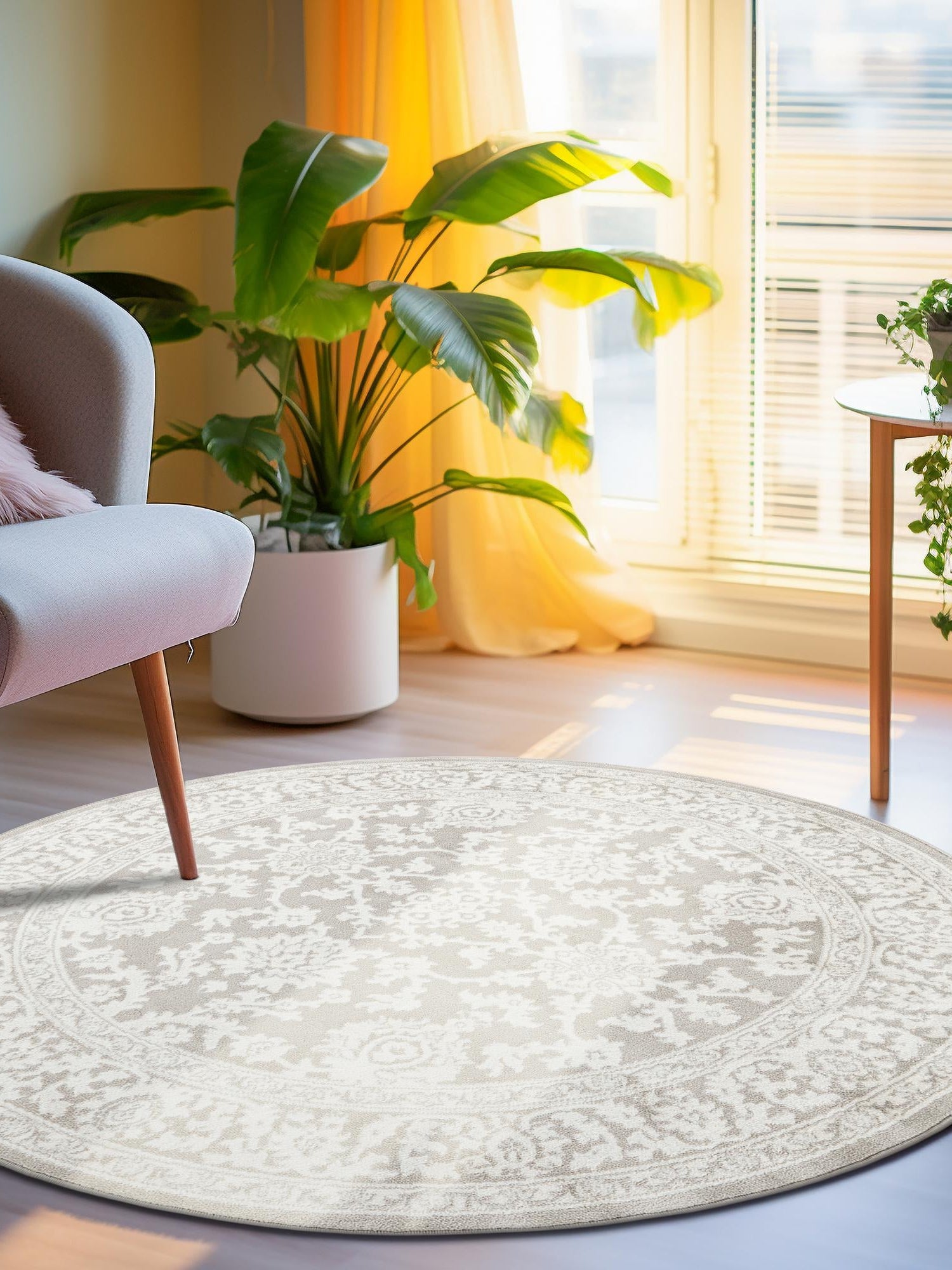 Light Gray 5' 3 x 5' 3 Charlotte Round Area Rug 100% Polypropylene With Jute Backing Traditional Classical Durable Carpet for Living Dining Office Rooms for Sale at Rug Engine