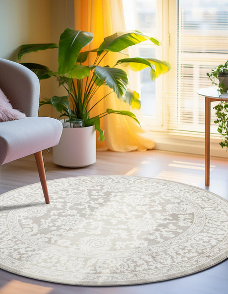 Light Gray 7' 10 x 7' 10 Charlotte Round Area Rug 100% Polypropylene With Jute Backing Traditional Classical Durable Carpet for Living Dining Office Rooms for Sale at Rug Engine