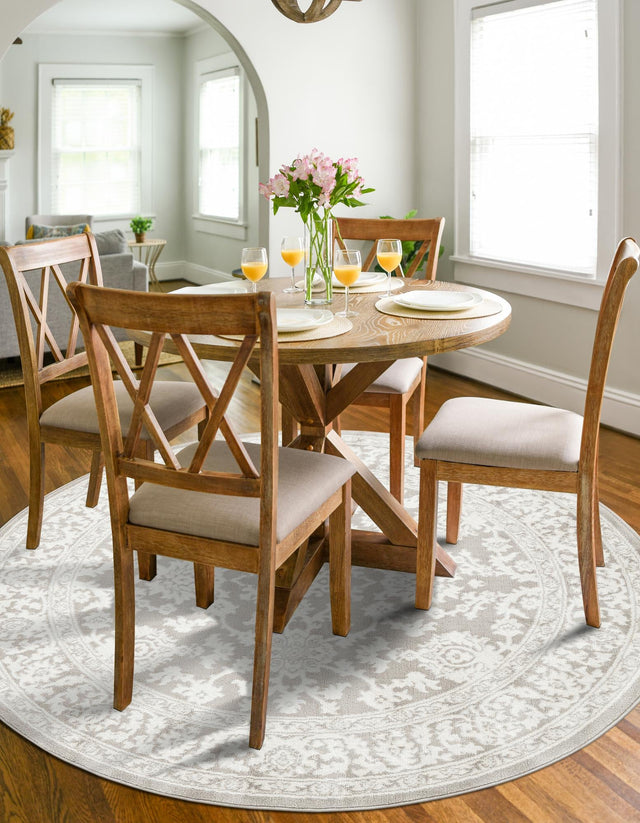 Light Gray 3' 1 x 3' 1 Charlotte Round Area Rug 100% Polypropylene With Jute Backing Traditional Classical Durable Carpet for Living Dining Office Rooms for Sale at Rug Engine