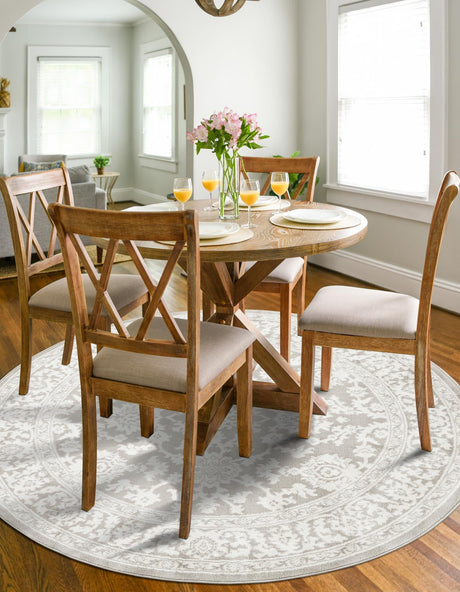Light Gray 7' 10 x 7' 10 Charlotte Round Area Rug 100% Polypropylene With Jute Backing Traditional Classical Durable Carpet for Living Dining Office Rooms for Sale at Rug Engine