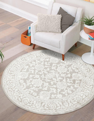 Light Gray 3' 1 x 3' 1 Charlotte Round Area Rug 100% Polypropylene With Jute Backing Traditional Classical Durable Carpet for Living Dining Office Rooms for Sale at Rug Engine