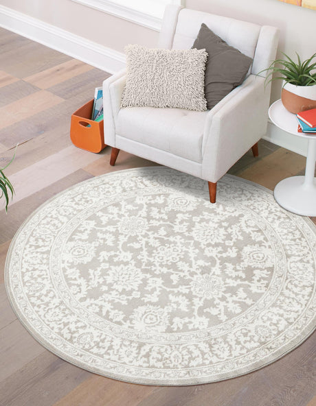 Light Gray 3' 1 x 3' 1 Charlotte Round Area Rug 100% Polypropylene With Jute Backing Traditional Classical Durable Carpet for Living Dining Office Rooms for Sale at Rug Engine