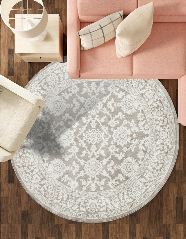 Light Gray 7' 10 x 7' 10 Charlotte Round Area Rug 100% Polypropylene With Jute Backing Traditional Classical Durable Carpet for Living Dining Office Rooms for Sale at Rug Engine