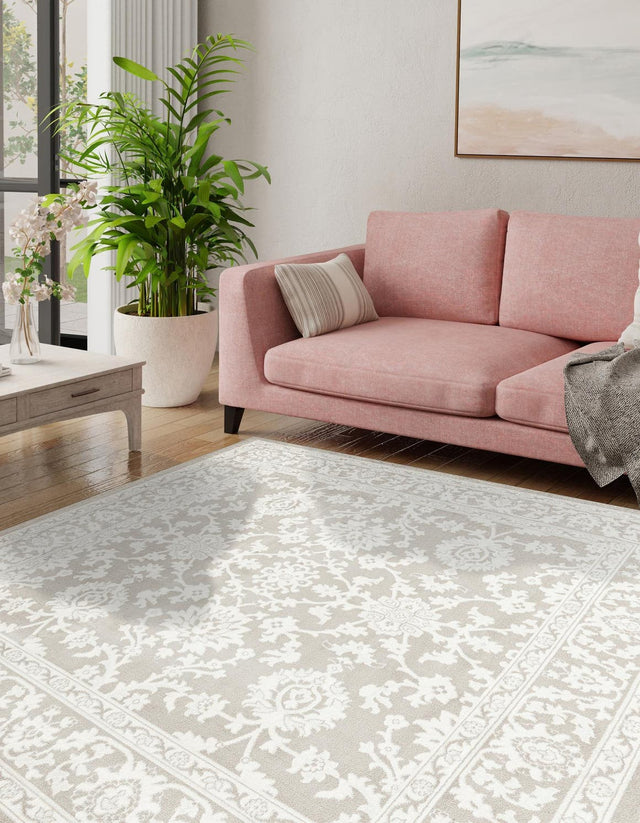 Light Gray 5' 3 x 5' 3 Charlotte Square Area Rug 100% Polypropylene With Jute Backing Traditional Classical Durable Carpet for Living Dining Office Rooms for Sale at Rug Engine