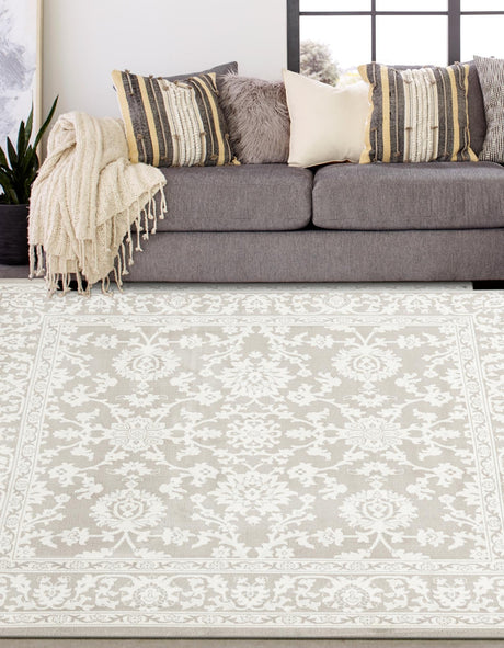 Light Gray 7' 10 x 7' 10 Charlotte Square Area Rug 100% Polypropylene With Jute Backing Traditional Classical Durable Carpet for Living Dining Office Rooms for Sale at Rug Engine