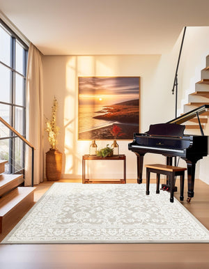 Light Gray 7' 10 x 7' 10 Charlotte Square Area Rug 100% Polypropylene With Jute Backing Traditional Classical Durable Carpet for Living Dining Office Rooms for Sale at Rug Engine