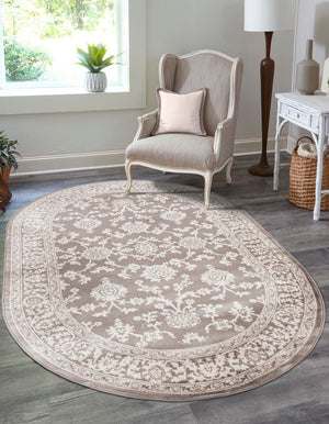 Light Gray 5' 3 x 8' Charlotte Oval Area Rug 100% Polypropylene With Jute Backing Traditional Classical Durable Carpet for Living Dining Office Rooms for Sale at Rug Engine