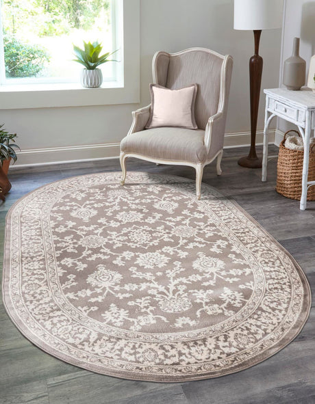 Light Gray 5' 3 x 8' Charlotte Oval Area Rug 100% Polypropylene With Jute Backing Traditional Classical Durable Carpet for Living Dining Office Rooms for Sale at Rug Engine