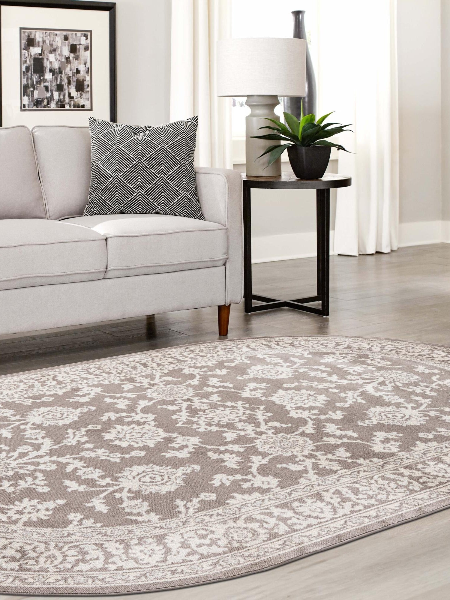 Light Gray 5' 3 x 8' Charlotte Oval Area Rug 100% Polypropylene With Jute Backing Traditional Classical Durable Carpet for Living Dining Office Rooms for Sale at Rug Engine