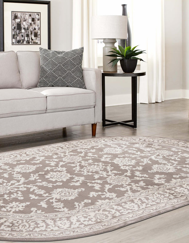 Light Gray 5' 3 x 8' Charlotte Oval Area Rug 100% Polypropylene With Jute Backing Traditional Classical Durable Carpet for Living Dining Office Rooms for Sale at Rug Engine