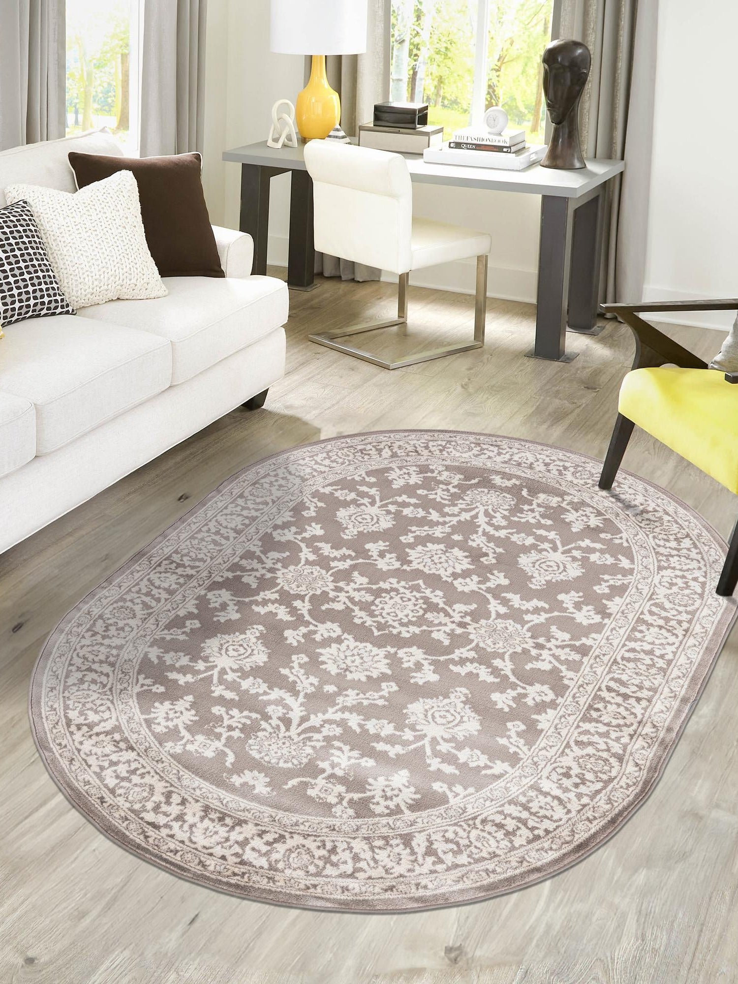 Light Gray 4' 1 x 6' 1 Charlotte Oval Area Rug 100% Polypropylene With Jute Backing Traditional Classical Durable Carpet for Living Dining Office Rooms for Sale at Rug Engine