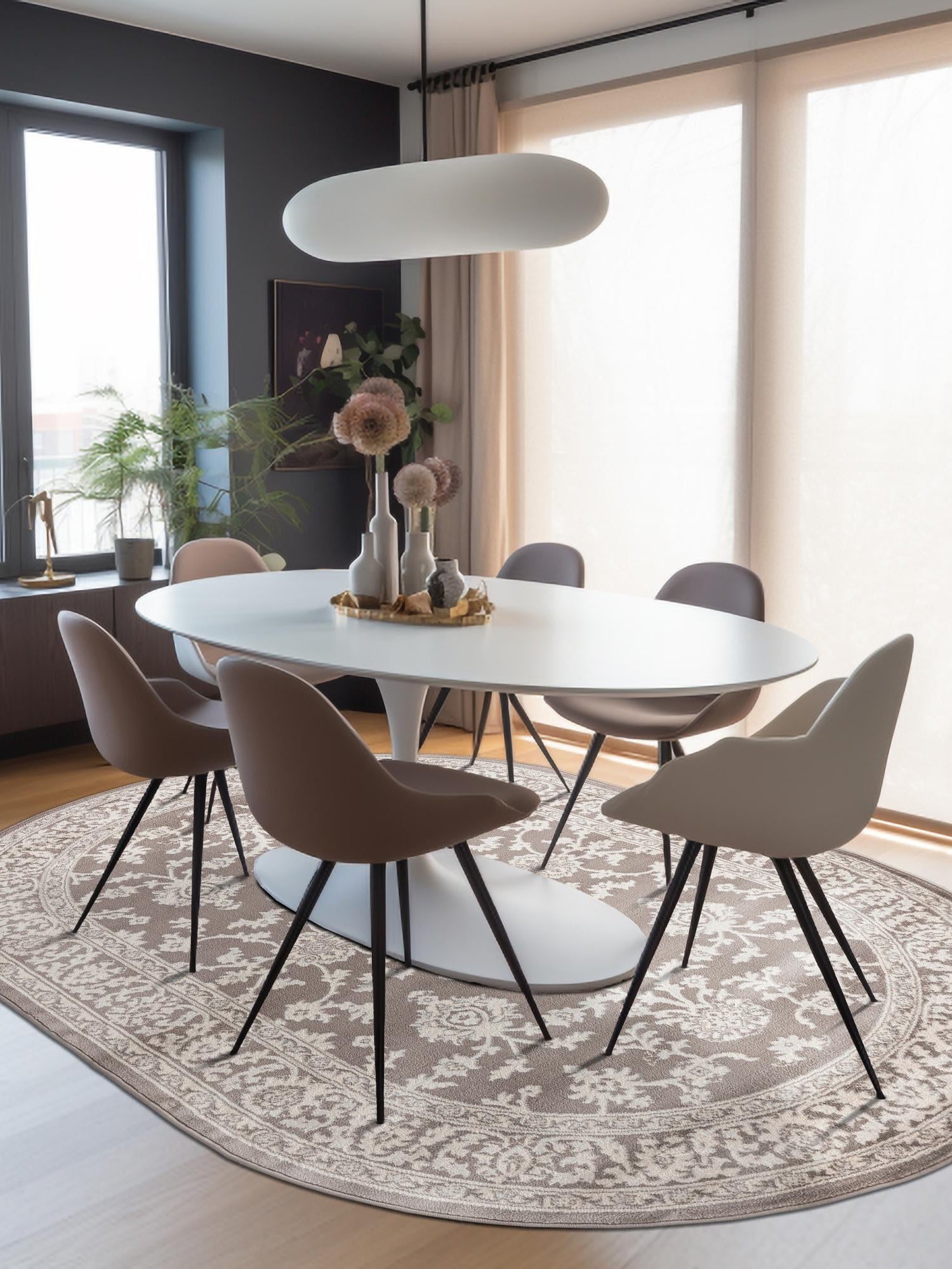 Light Gray 5' 3 x 8' Charlotte Oval Area Rug 100% Polypropylene With Jute Backing Traditional Classical Durable Carpet for Living Dining Office Rooms for Sale at Rug Engine