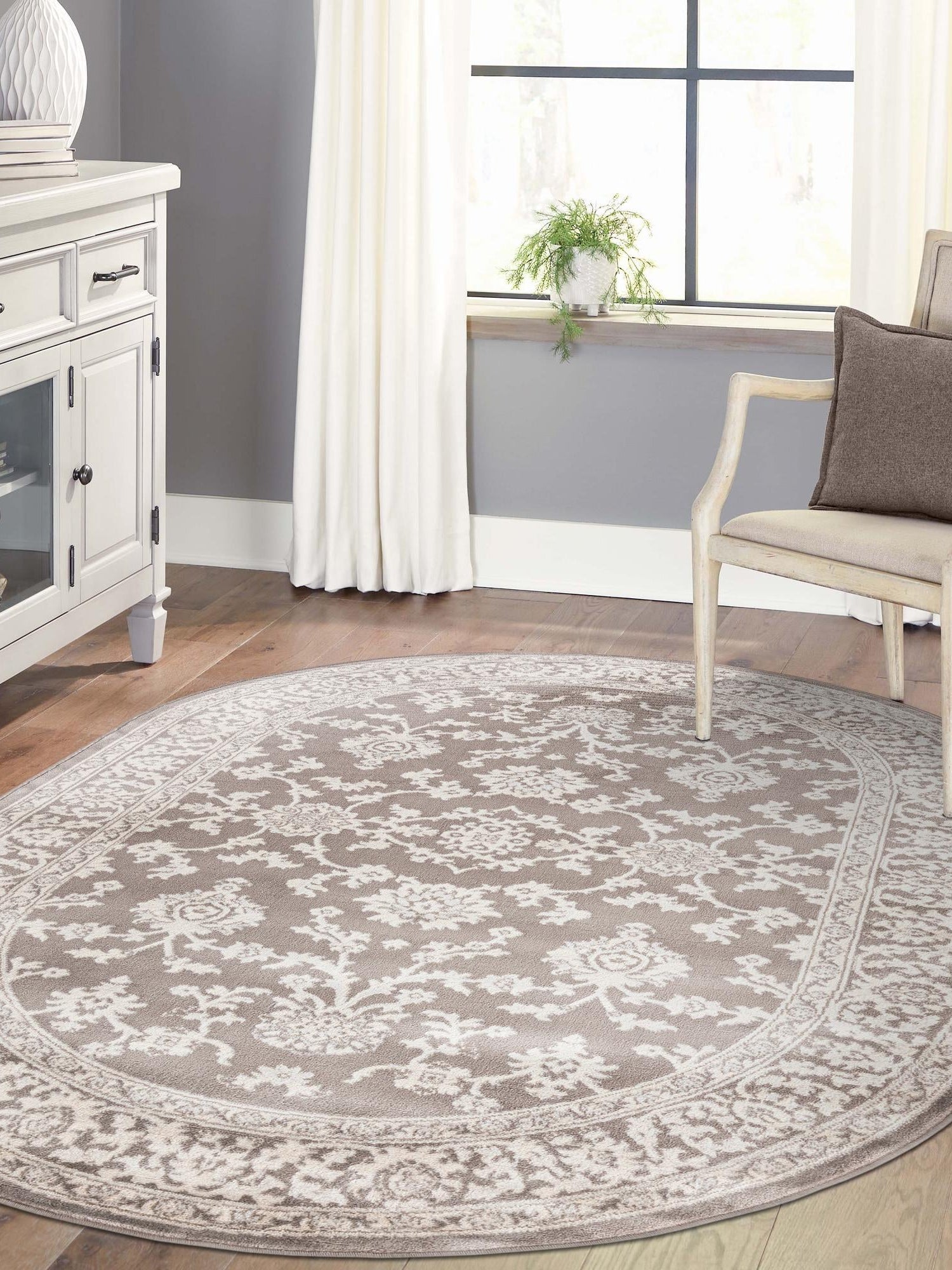 Light Gray 5' 3 x 8' Charlotte Oval Area Rug 100% Polypropylene With Jute Backing Traditional Classical Durable Carpet for Living Dining Office Rooms for Sale at Rug Engine