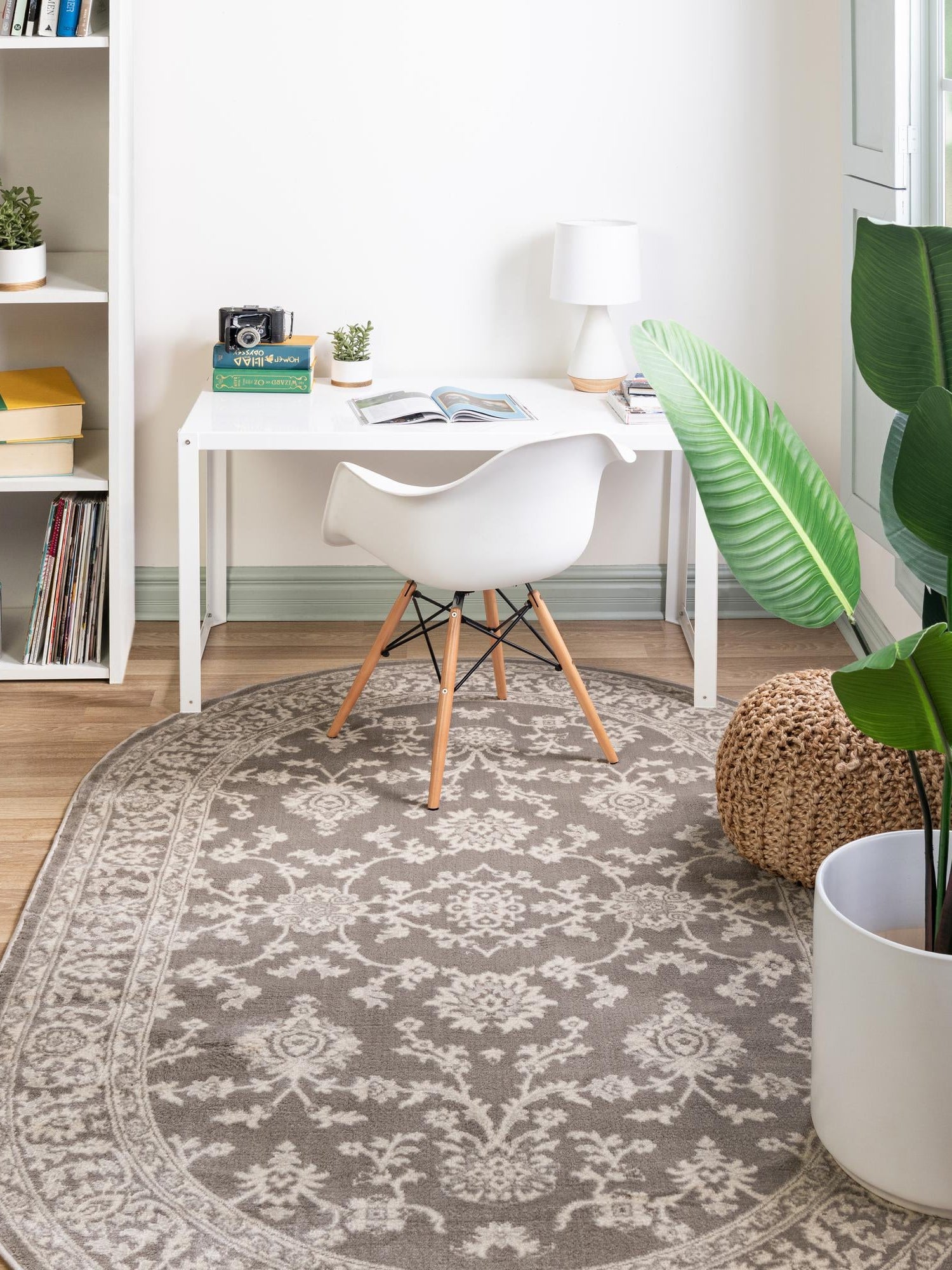Light Gray 5' 3 x 8' Charlotte Oval Area Rug 100% Polypropylene With Jute Backing Traditional Classical Durable Carpet for Living Dining Office Rooms for Sale at Rug Engine