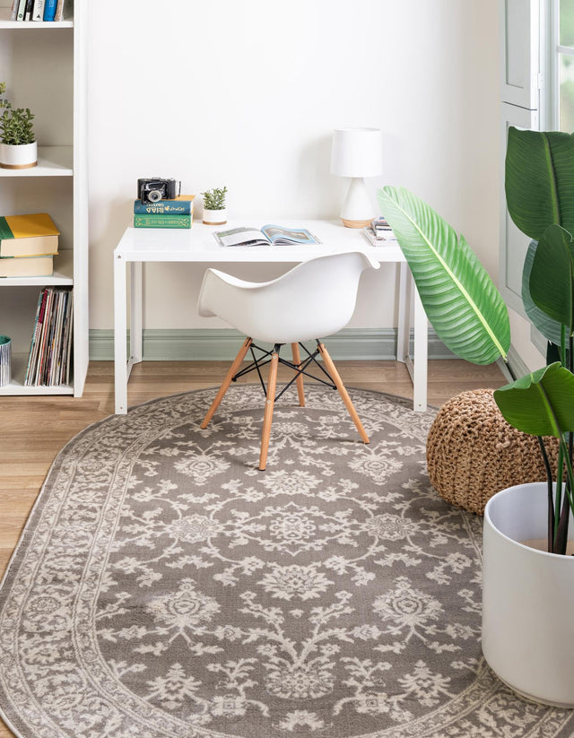 Light Gray 5' 3 x 8' Charlotte Oval Area Rug 100% Polypropylene With Jute Backing Traditional Classical Durable Carpet for Living Dining Office Rooms for Sale at Rug Engine