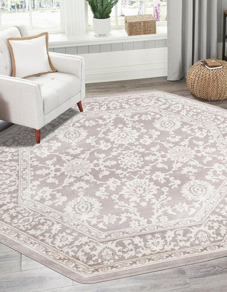 Light Gray 5' 3 x 5' 3 Charlotte Octagon Area Rug 100% Polypropylene With Jute Backing Traditional Classical Durable Carpet for Living Dining Office Rooms for Sale at Rug Engine