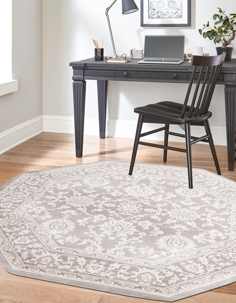 Light Gray 5' 3 x 5' 3 Charlotte Octagon Area Rug 100% Polypropylene With Jute Backing Traditional Classical Durable Carpet for Living Dining Office Rooms for Sale at Rug Engine