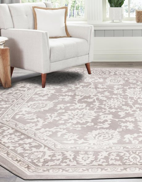 Light Gray 5' 3 x 5' 3 Charlotte Octagon Area Rug 100% Polypropylene With Jute Backing Traditional Classical Durable Carpet for Living Dining Office Rooms for Sale at Rug Engine