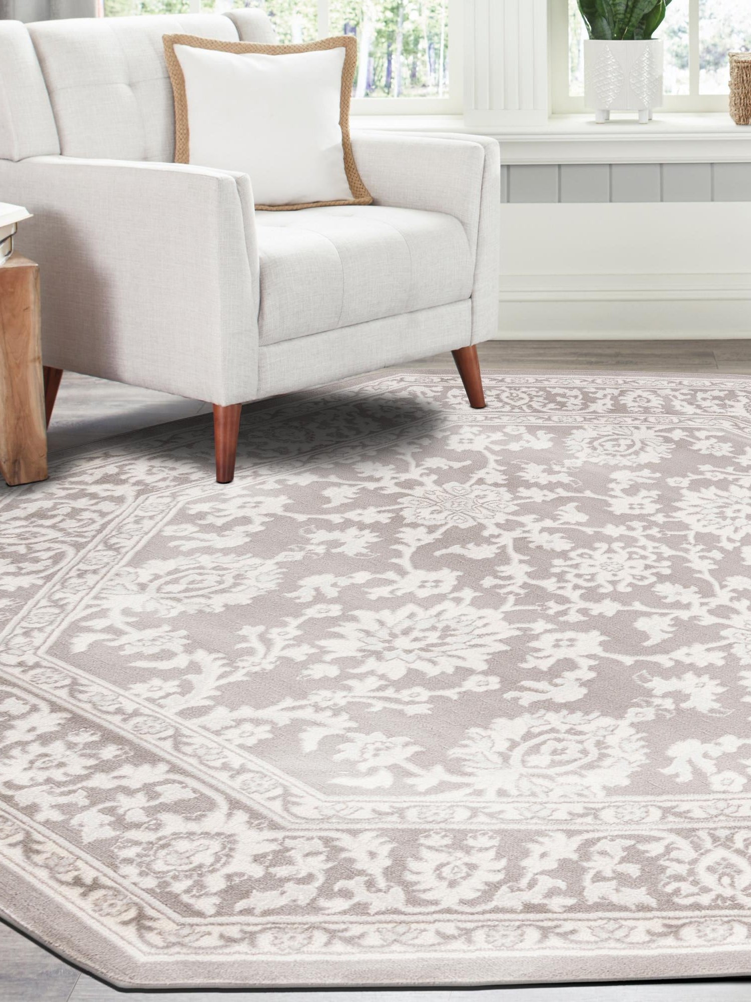 Light Gray 7' 10 x 7' 10 Charlotte Octagon Area Rug 100% Polypropylene With Jute Backing Traditional Classical Durable Carpet for Living Dining Office Rooms for Sale at Rug Engine