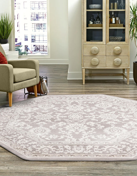 Light Gray 5' 3 x 5' 3 Charlotte Octagon Area Rug 100% Polypropylene With Jute Backing Traditional Classical Durable Carpet for Living Dining Office Rooms for Sale at Rug Engine