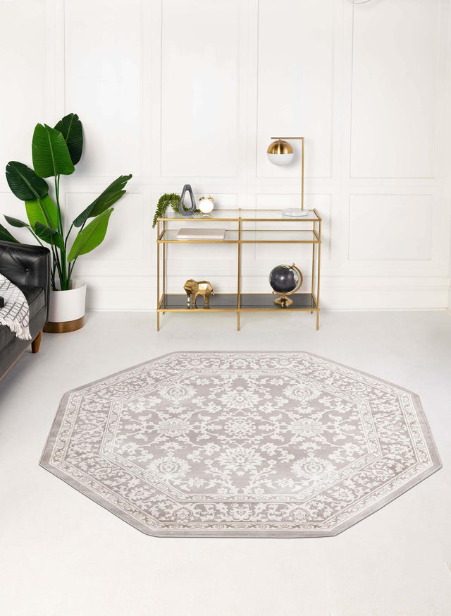 Light Gray 5' 3 x 5' 3 Charlotte Octagon Area Rug 100% Polypropylene With Jute Backing Traditional Classical Durable Carpet for Living Dining Office Rooms for Sale at Rug Engine