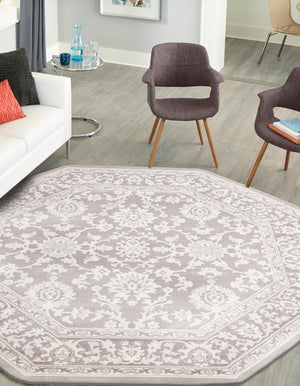 Light Gray 5' 3 x 5' 3 Charlotte Octagon Area Rug 100% Polypropylene With Jute Backing Traditional Classical Durable Carpet for Living Dining Office Rooms for Sale at Rug Engine