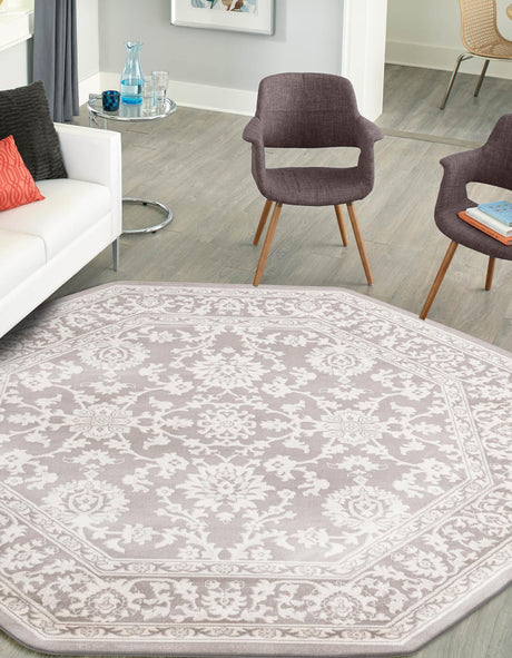 Light Gray 5' 3 x 5' 3 Charlotte Octagon Area Rug 100% Polypropylene With Jute Backing Traditional Classical Durable Carpet for Living Dining Office Rooms for Sale at Rug Engine