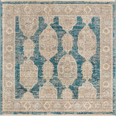 Blue 3' 11 x 3' 11 Lola Square Area Rug Polypropylene With Jute Backing Traditional Pattern Easy Clean Carpet for Home Interior Design for Sale at Rug Engine
