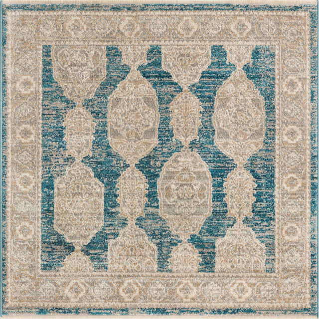 Blue 3' 11 x 3' 11 Lola Square Area Rug Polypropylene With Jute Backing Traditional Pattern Easy Clean Carpet for Home Interior Design for Sale at Rug Engine