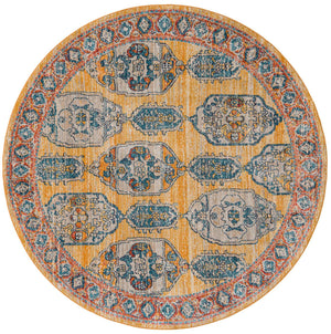 Yellow 7' x 7' Lola Round Area Rug Polypropylene With Jute Backing Traditional Pattern Easy Clean Carpet for Home Interior Design for Sale at Rug Engine