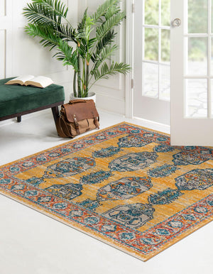 Yellow 7' 10 x 7' 10 Lola Square Area Rug Polypropylene With Jute Backing Traditional Pattern Easy Clean Carpet for Home Interior Design for Sale at Rug Engine