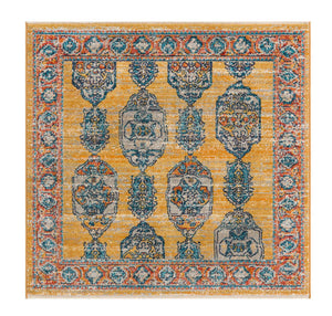 Yellow 3' 11 x 3' 11 Lola Square Area Rug Polypropylene With Jute Backing Traditional Pattern Easy Clean Carpet for Home Interior Design for Sale at Rug Engine