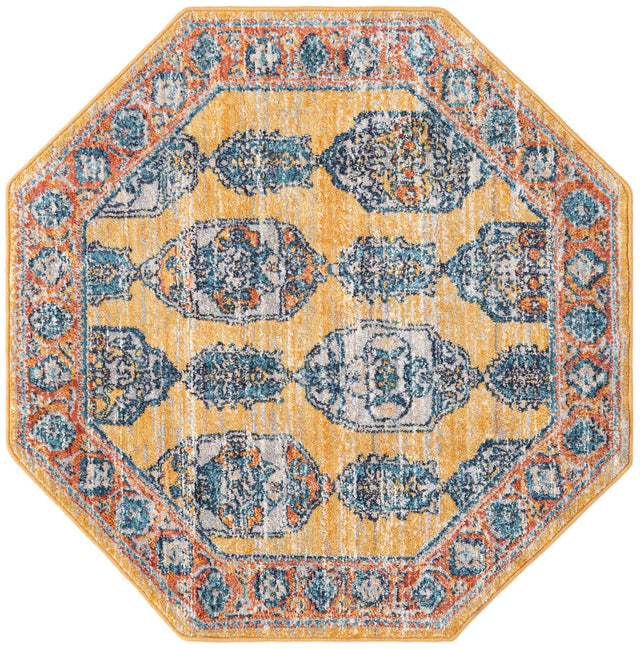 Yellow 3' 11 x 3' 11 Lola Octagon Area Rug Polypropylene With Jute Backing Traditional Pattern Easy Clean Carpet for Home Interior Design for Sale at Rug Engine