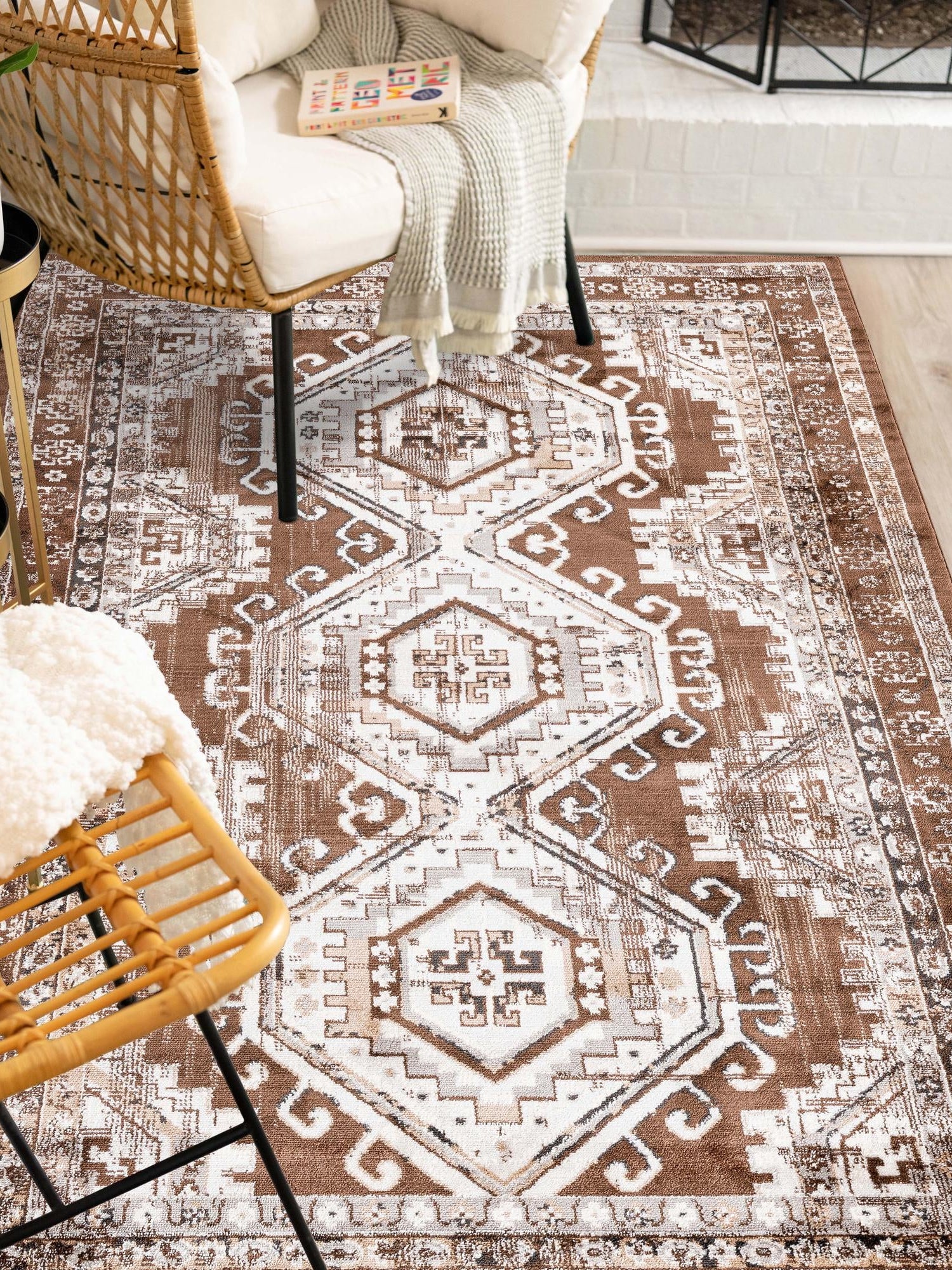 Brown 7' 1 x 10' Charlotte Rectangle Area Rug 100% Polypropylene With Jute Backing Traditional Classical Durable Carpet for Living Dining Office Rooms for Sale at Rug Engine