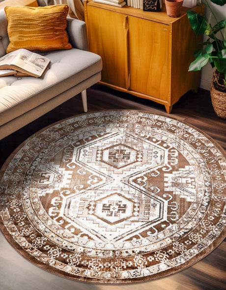 Brown 7' 10 x 7' 10 Charlotte Round Area Rug 100% Polypropylene With Jute Backing Traditional Classical Durable Carpet for Living Dining Office Rooms for Sale at Rug Engine