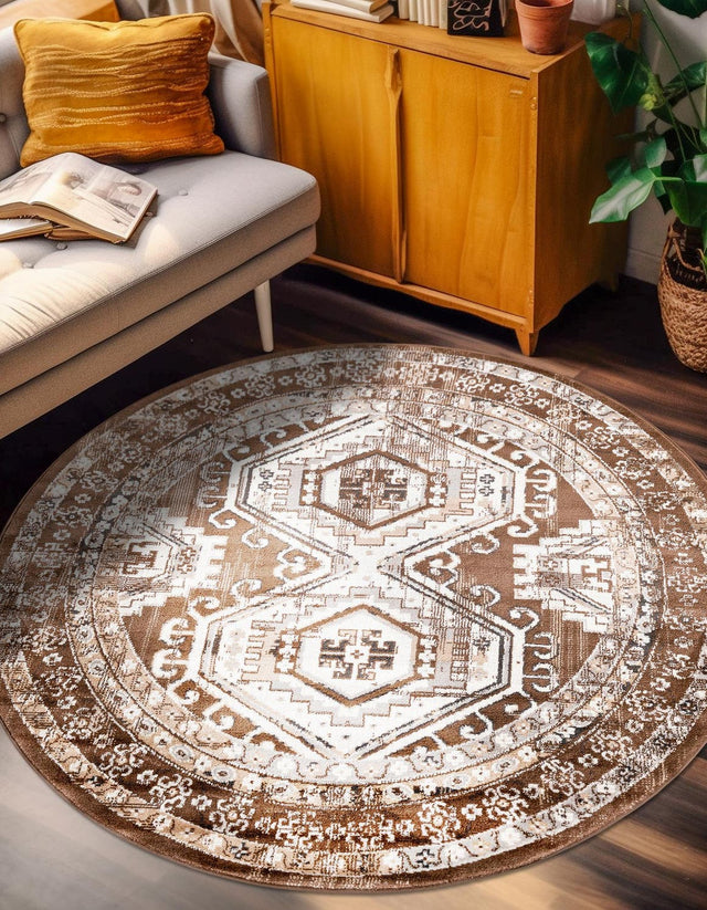 Brown 5' 3 x 5' 3 Charlotte Round Area Rug 100% Polypropylene With Jute Backing Traditional Classical Durable Carpet for Living Dining Office Rooms for Sale at Rug Engine