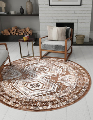 Brown 7' 10 x 7' 10 Charlotte Round Area Rug 100% Polypropylene With Jute Backing Traditional Classical Durable Carpet for Living Dining Office Rooms for Sale at Rug Engine