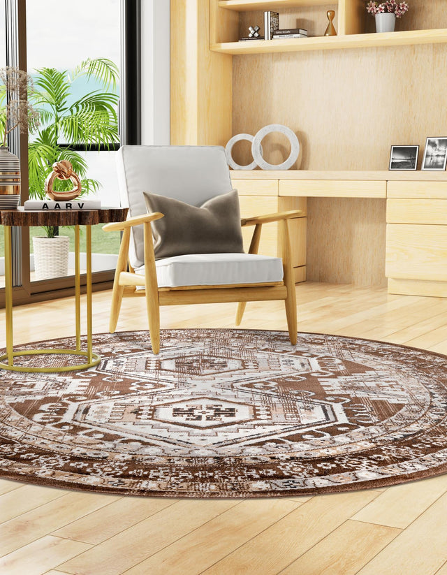 Brown 7' 10 x 7' 10 Charlotte Round Area Rug 100% Polypropylene With Jute Backing Traditional Classical Durable Carpet for Living Dining Office Rooms for Sale at Rug Engine